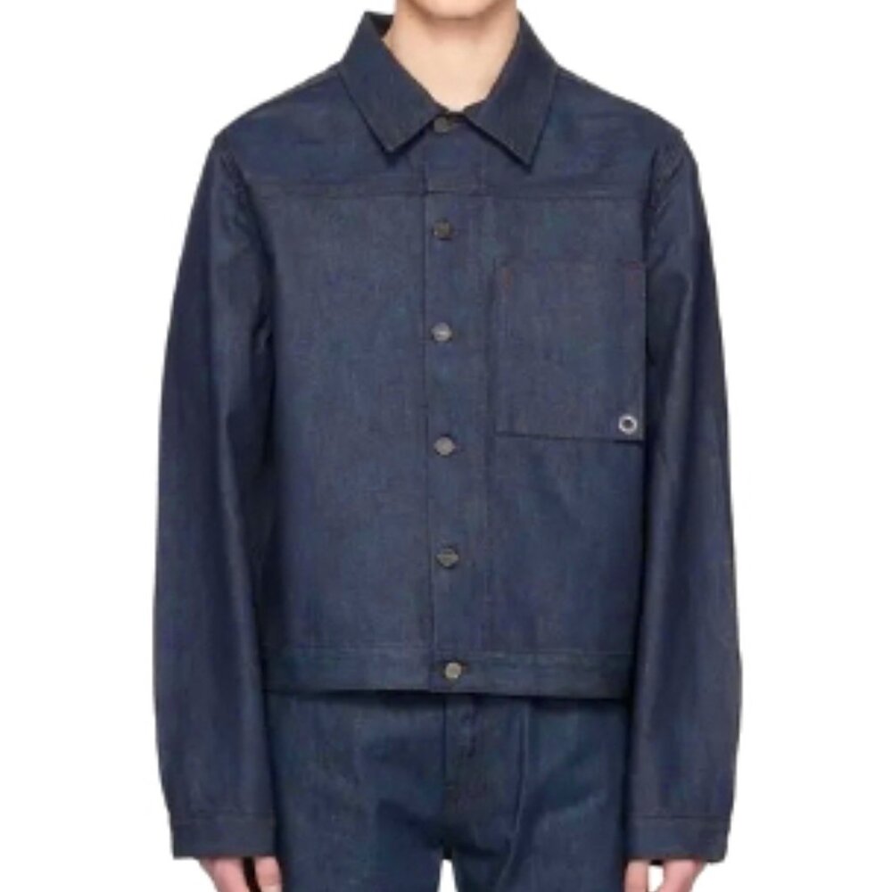 Jacquemus Navy Le Raphia Rigid Denim Jacket 48